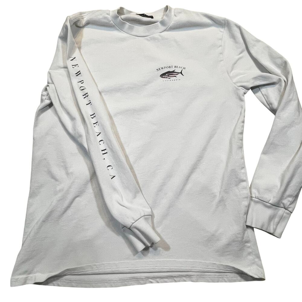 Brandy Melville Women Large White Coastal Fish NewPort Long Sleeve Surf Shirt‎